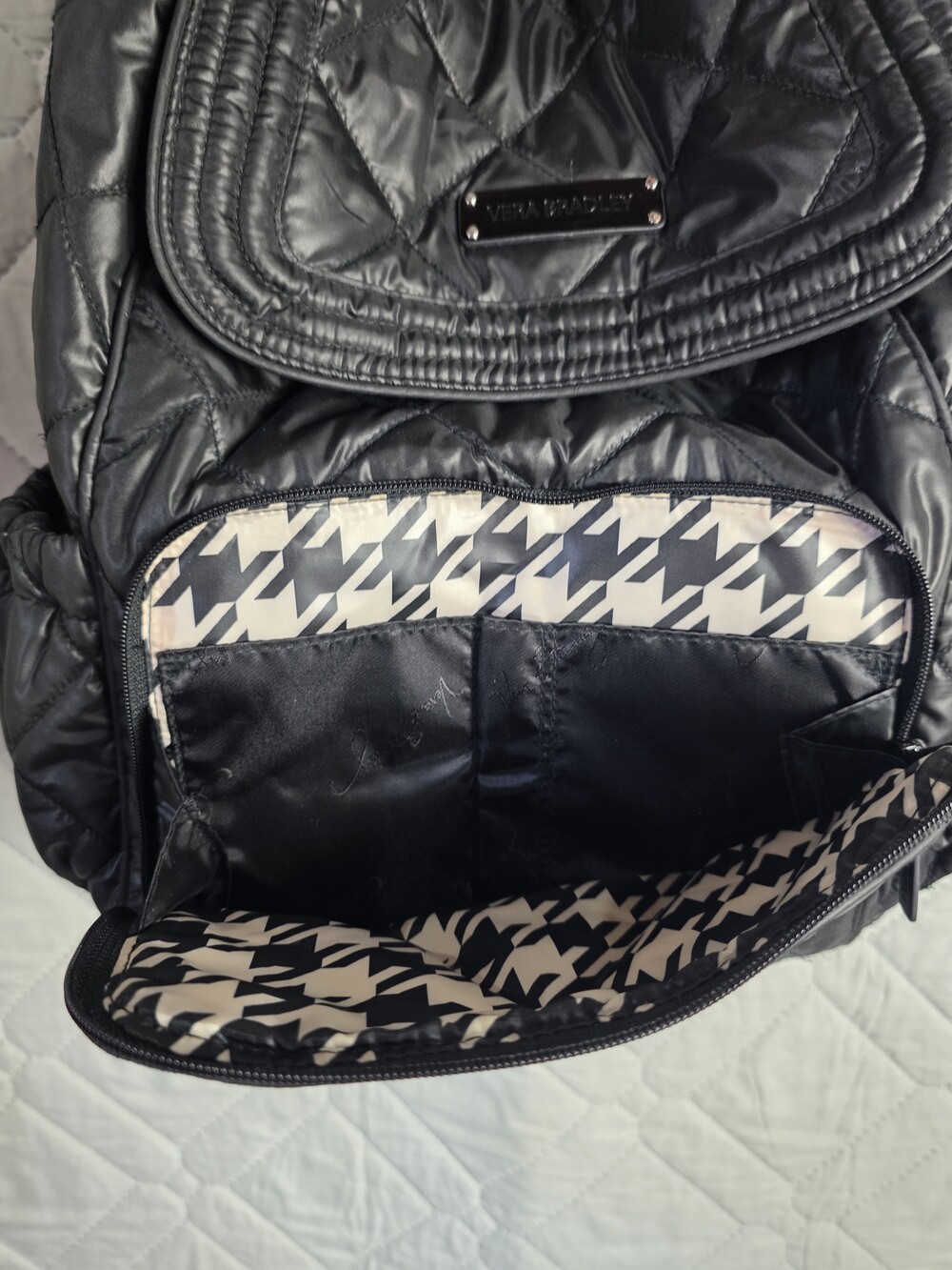Vera Bradley Ultimate Backpack Solid Black Quilted Multipocket - Picture 10 of 10